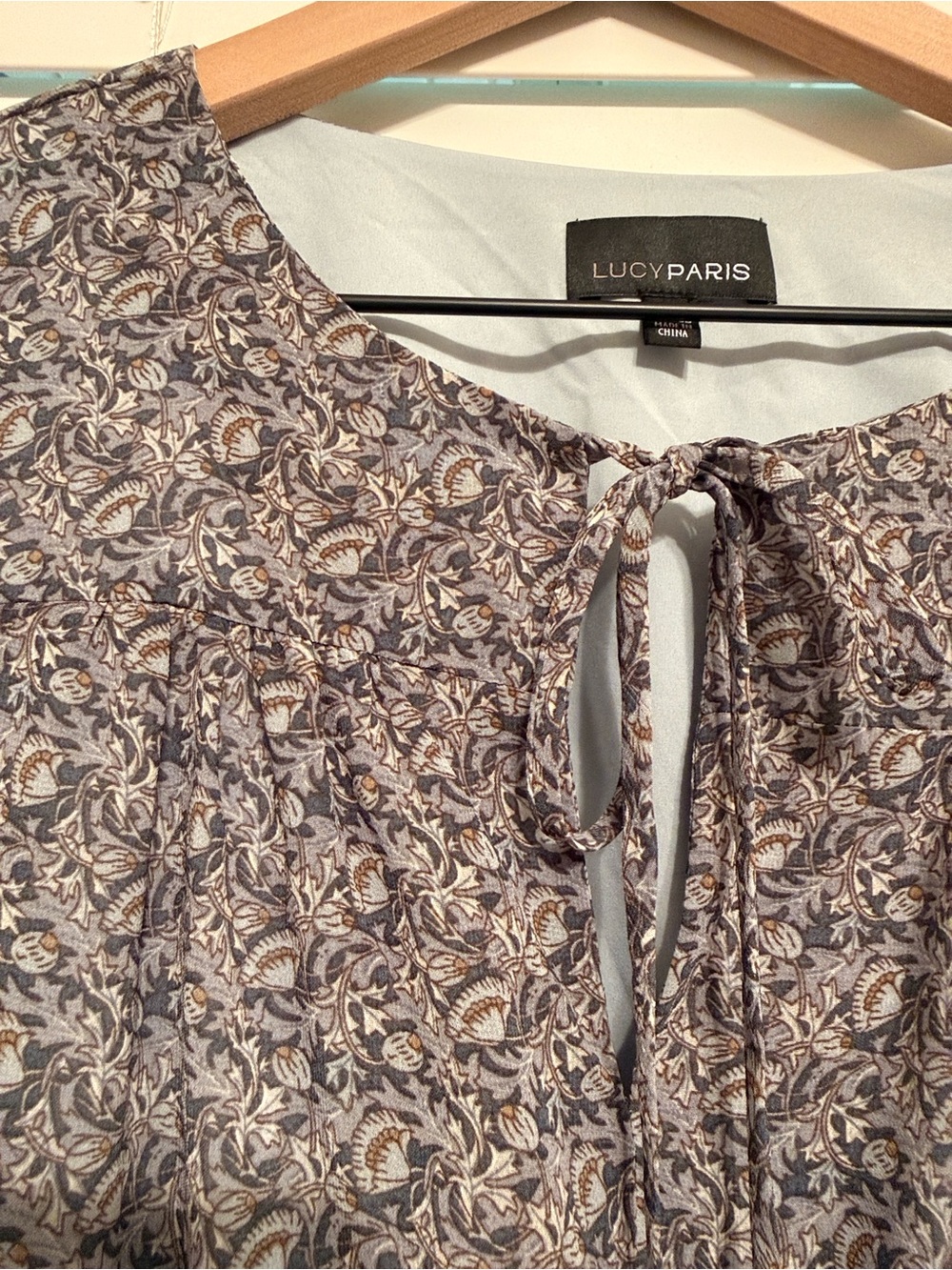 Lucy Paris Gray-Blue Floral Thistle Long Sleeve Tiered Dress